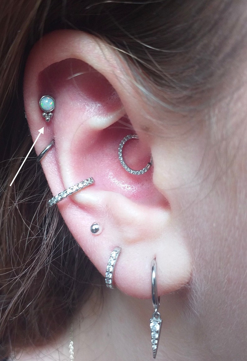 20G Stainless steel Opal Trinity Ball Barbell Tragus Cartilage Helix Ear Piercing 6mm