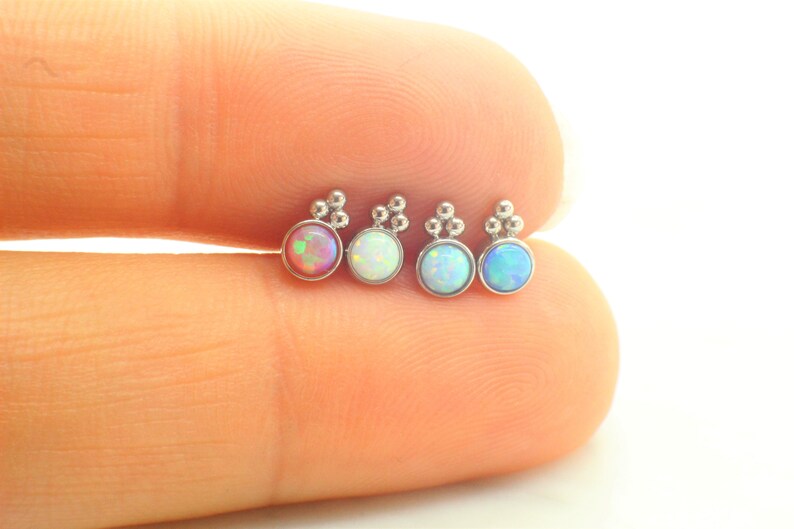 20G Stainless steel Opal Trinity Ball Barbell Tragus Cartilage Helix Ear Piercing 6mm