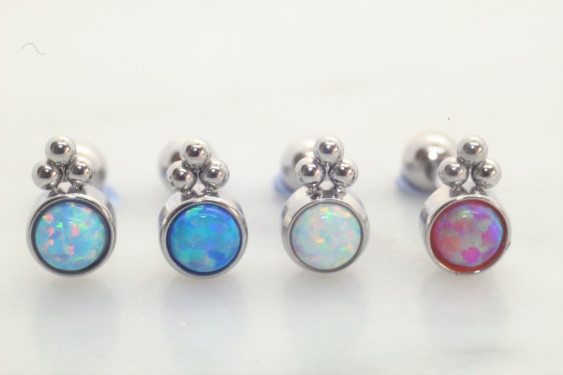 20G Stainless steel Opal Trinity Ball Barbell Tragus Cartilage Helix Ear Piercing 6mm