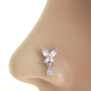 20G Zirconia crystal Butterfly Dangle Nose Stud Nose Ring Jewellery Stainless Steel Silver Gold Colour L Shape Indian inspired