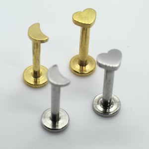 x1 16G Stainless Steel Small Moon Heart Labret Bar 6mm 8mm internal thread Stud Cartilage Helix Tragus Conch Tragus Lip