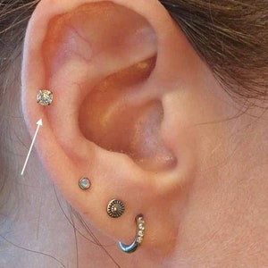 16G Stainless Steel Push Pin claw set crystal earring Tragus Cartilage Helix Ear Piercing Lip 8mm 6mm