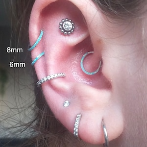 Turquoise Opal Huggie Hoop Earring, 8mm December Birthstone Jewellery clicker Daith Cartilage Helix Gift 16G