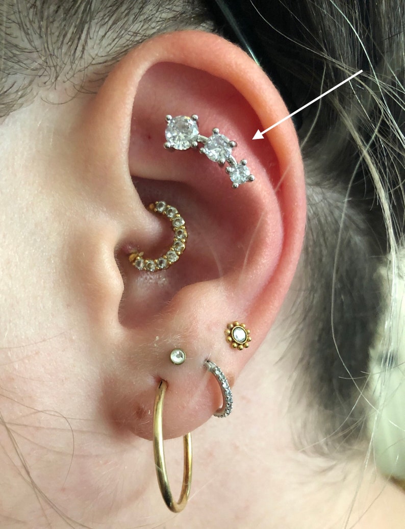 3 Crystal Zirconia 16 Gauge 6mm Bar Conch Cartilage Ear Stud - Etsy
