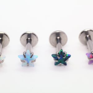 x1 16 Gauge Star Opal Stainless Steel Labret Internal Thread Cartilage Tragus Stud Bar Piercing Ear lip Jewellery  6/8mm Bar