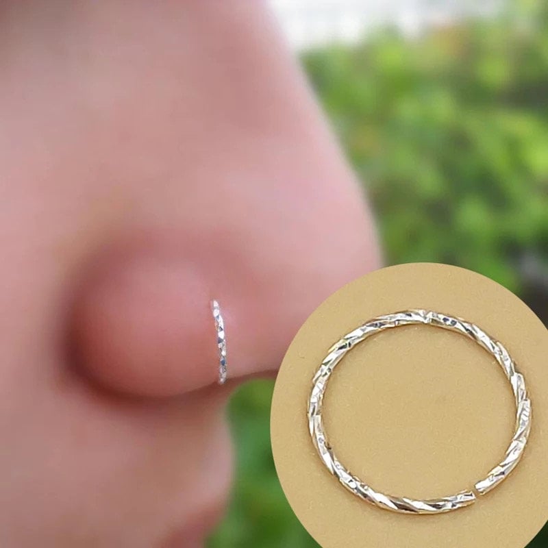 x2  Sterling Silver 6mm / 8mm thin delicate twisted nose ring hoop se…