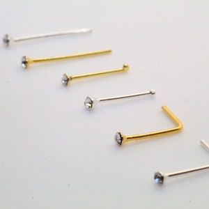 x3 Studs 24G Tiny 1.2mm Zirconia Crystal 18ct Gold plated Sterling Silver, Sterling Silver Nose Stud Straight / Bone End / L post Jewellery image 3