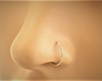 X2  Sterling Silver / Gold 8mm Plain Hoop Nose Ring  Cartilage Tragus Helix Septum Lip Body Jewellery 22g