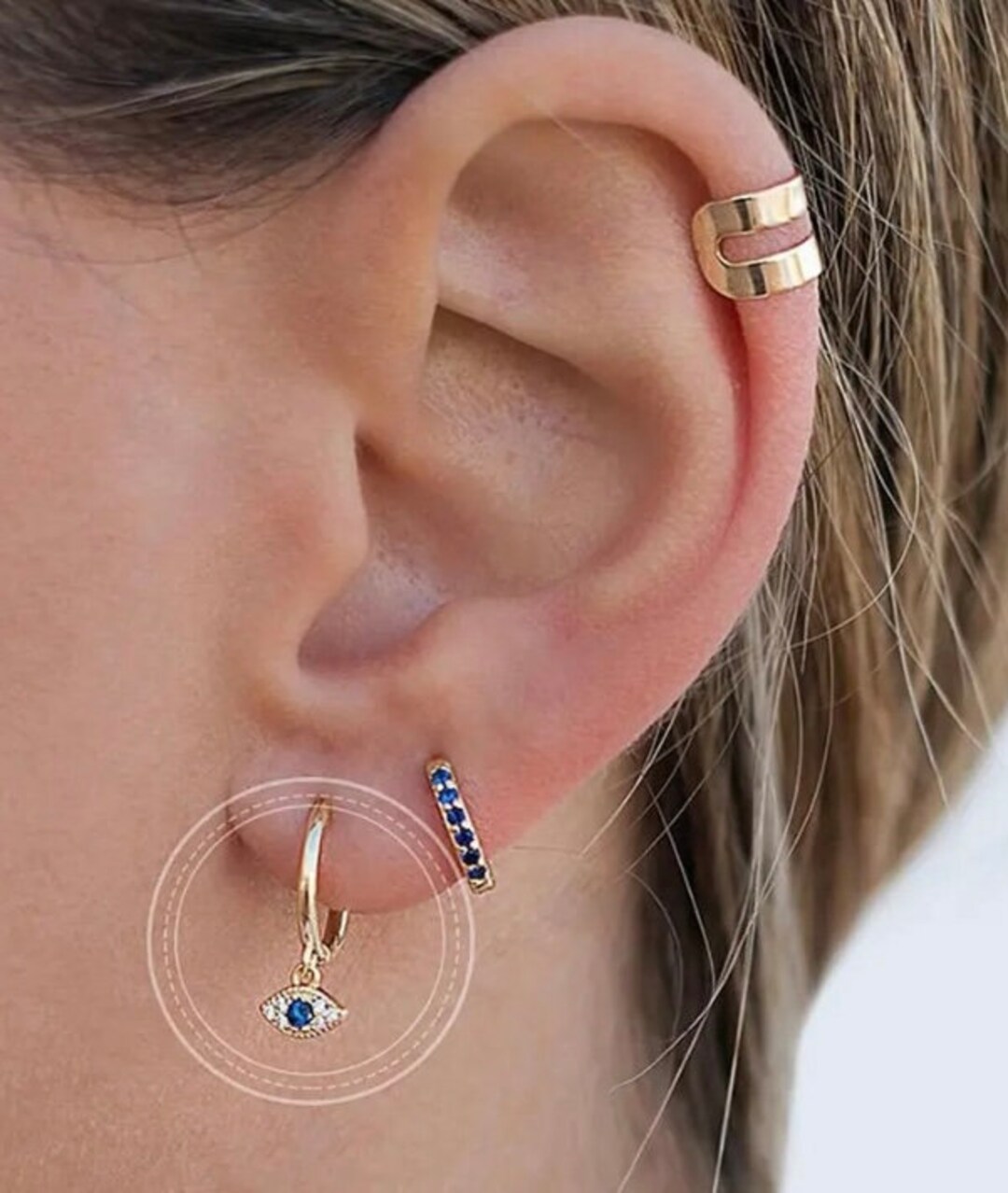 Pair of 8mm Sterling Silver Evil Eye Hoop Earrings Clicker Easy Fasten ...