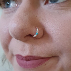 x1 22G Sterling Silver or Gold Twist Coil Turquoise Bead Ball Nose Ring Hoop Internal Width 8mm Cartilage Ear Helix Tragus  Jewellery