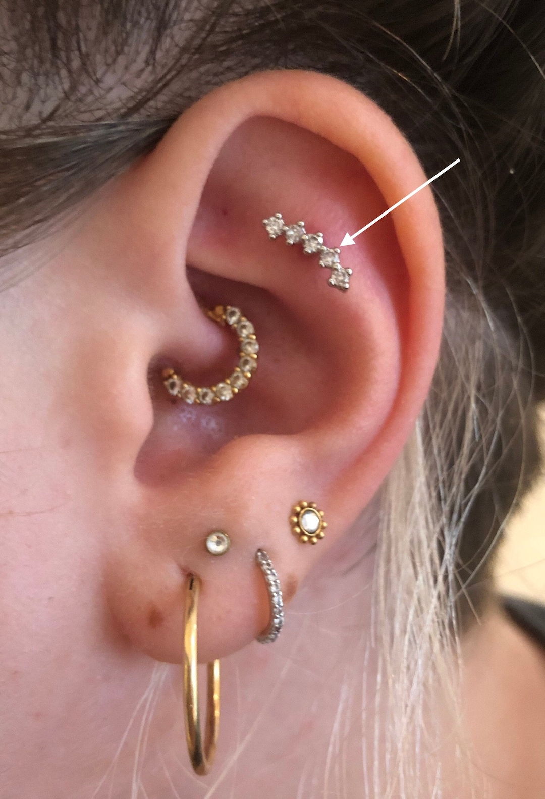 16G Zirconia 5 Crystal Bar Piercing Cartilage Tragus Helix Ear