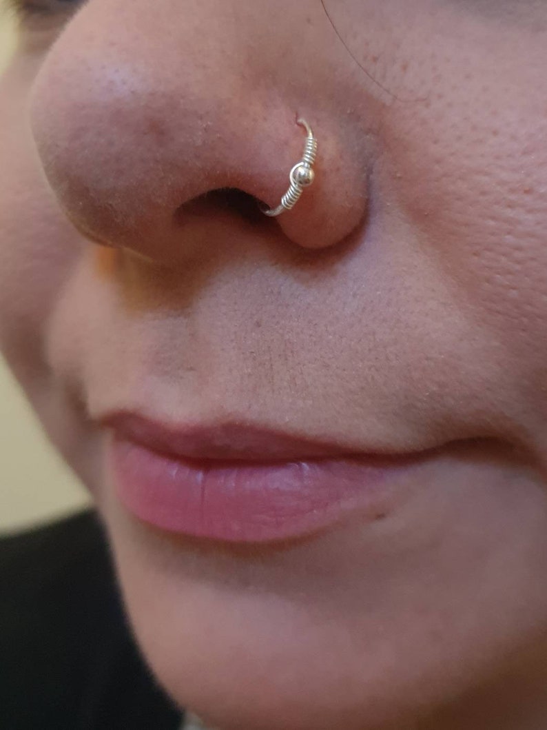 22G Sterling Silver Gold Coil and Ball Nose Ring Hoop 8mm Etsy