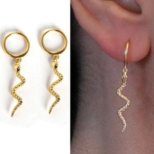 1 EARRING ONLY 925 Sterling Silver / 18ct Gold plated Sterling Silver Hoop Ring Snake Drop Earring