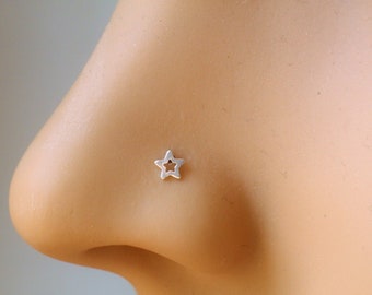 2pc Hollow Star Sterling Silver Nose Stud, 24 Gauge