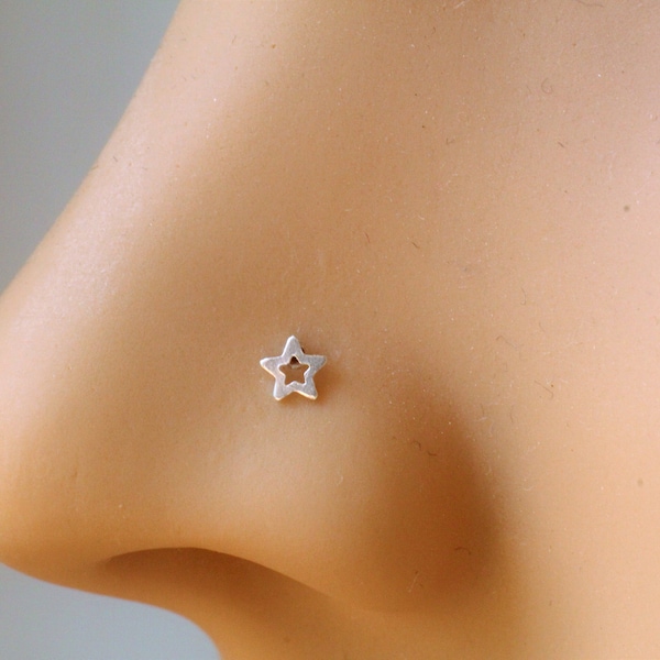 x2 24 Gauge Sterling Silver Hollow Star Nose Stud Piercing body jewellery straight, L Shape, bone end