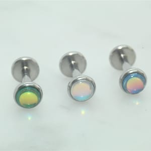 X1 16 Gauge Beautiful Opal /Green /Aquamarine Flat Back Internal Thread Labret Cartilage Ear Tragus 6/8mm Bar jewellery