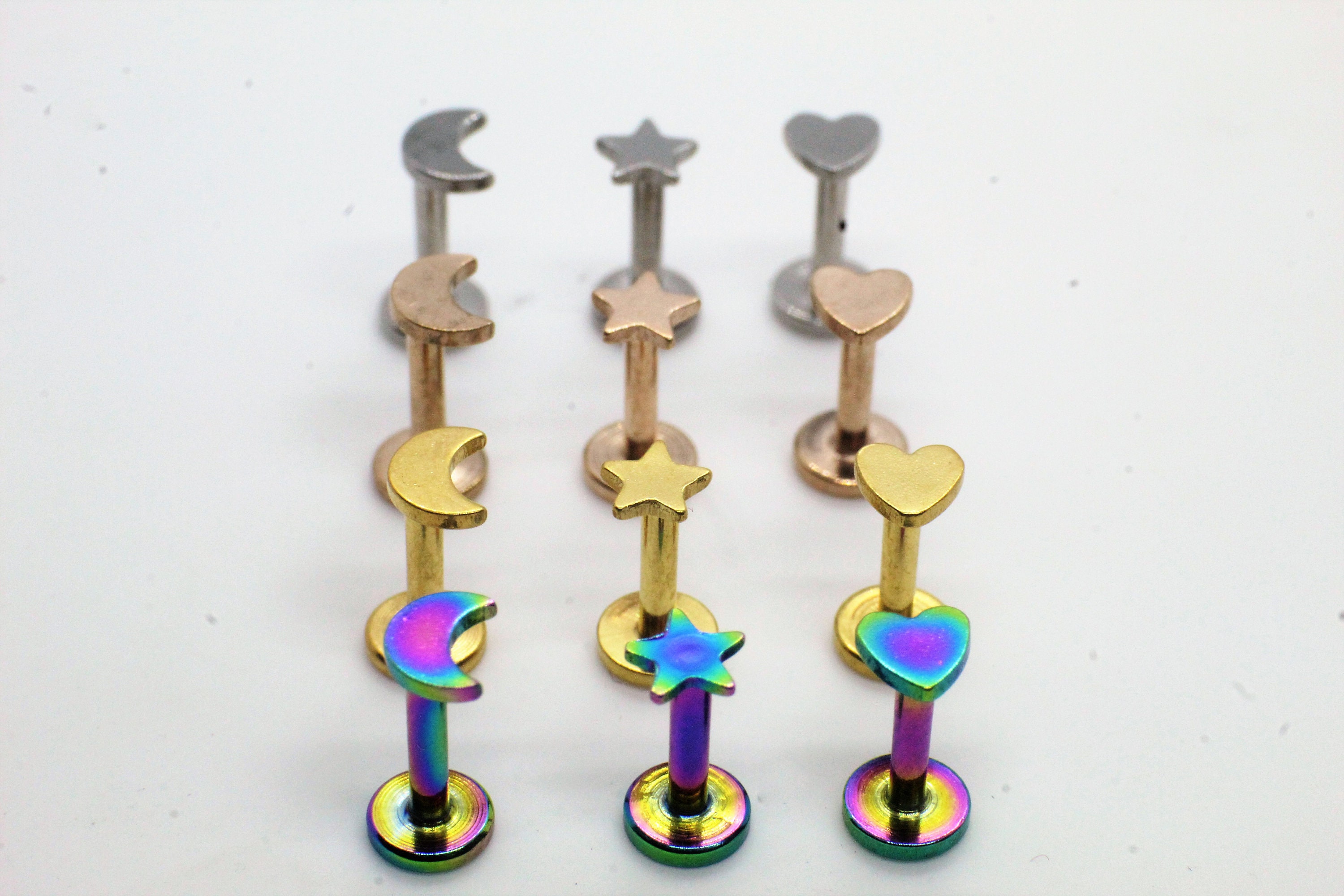 x1 16G Stainless Steel Star Moon Heart Labret Bar 6mm 8mm internal th…