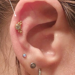 16G Internal Thread Stainless Steel Trinity Ball & Crystal Bar Labret Silver Gold Tragus Helix cartilage earring Body Jewellery 6/8mm Bar