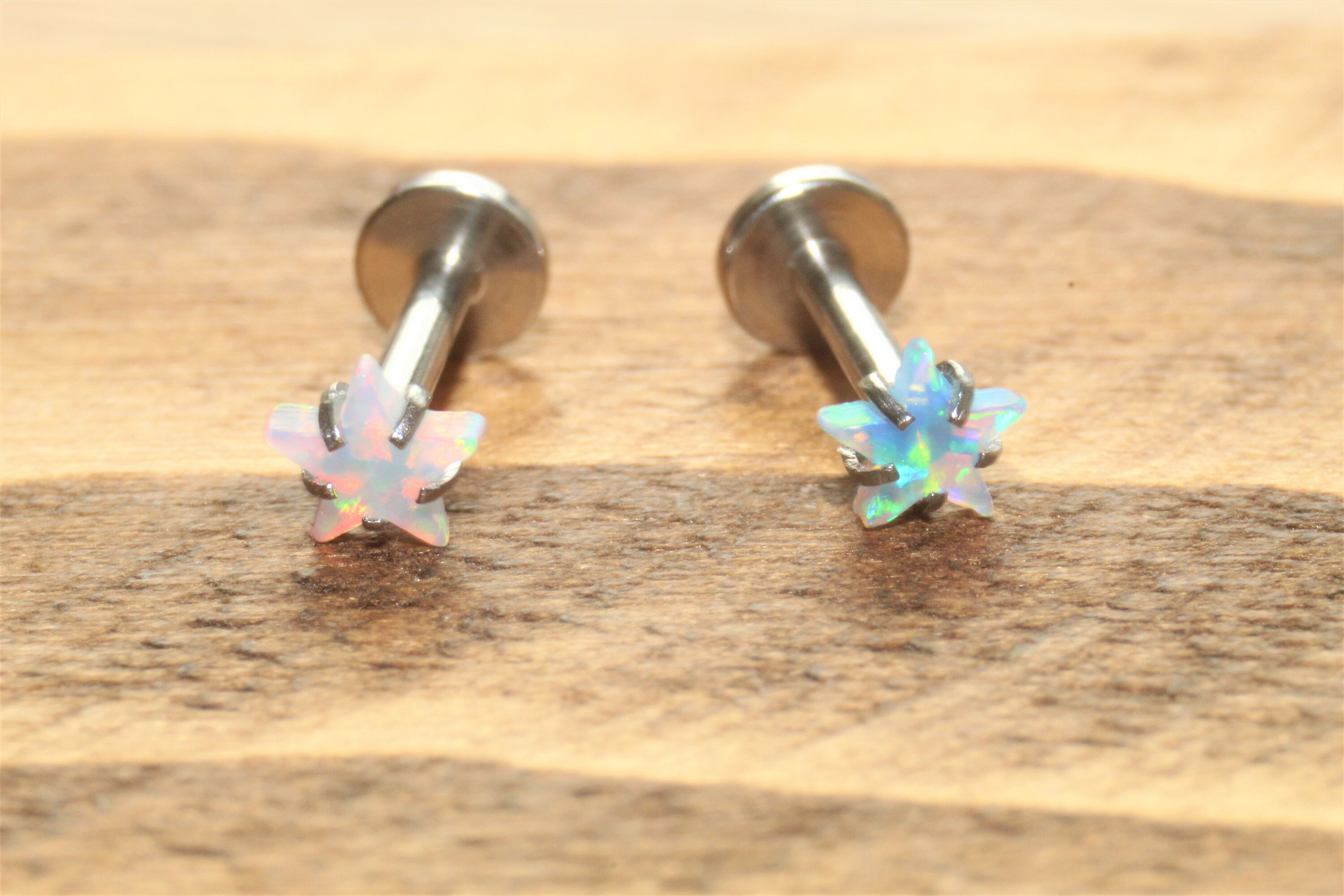 x1 16 Gauge Star Opal Stainless Steel Labret Internal Thread Cartilag…