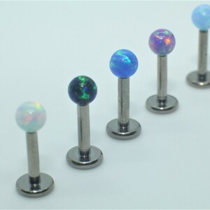 x1 16 Gauge Opal Ball Titanium Bar Cartilage Helix Tragus Stud Bar Piercing Ear Jewellery 6mm 8mm  Bar