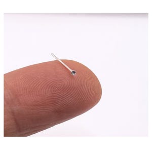 K&ouml;nnte beinhalten: Ein silberfarbener Nasenstecker mit einem kleinen, klaren, runden Schmuckstein am Ende eines d&uuml;nnen, geraden Metallstifts. Das Schmuckst&uuml;ck ist f&uuml;r ein Gesichtspiercing konzipiert und weist eine reflektierende Metalloberfl&auml;che mit einem Stein auf.