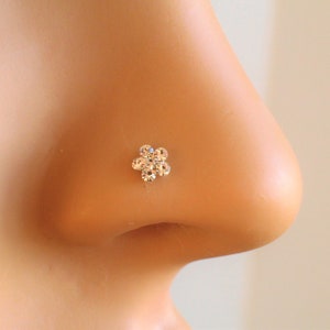 X2 24G Sterling Silver Zirconia Crystal Flower Nose Stud Straight Bone L End