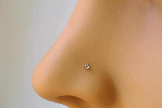 Sterling Silver Dainty Tiny 1.2mm Zirconia Crystal Nose Pin Gold plated *3 Studs*