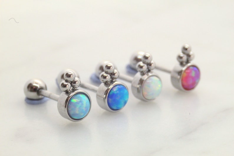 20G Stainless steel Opal Trinity Ball Barbell Tragus Cartilage Helix Ear Piercing 6mm