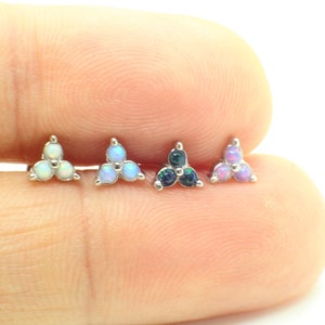 x1 16 Gauge Stainless Steel Triple Opal Cluster Crystal Internal Thread Labret Cartilage Helix Tragus lip Ear Jewellery 6mm 8mm