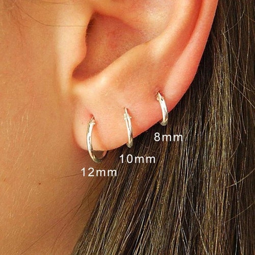 18ct Gold Tiny Sleeper Hoop Earrings, 8mm Hinged Hoops