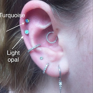 16 Gauge Opal Stainless Steel 6mm Barbell 4mm Opal Size Cartilage Ear Tragus Lip Helix  Earring body jewellery