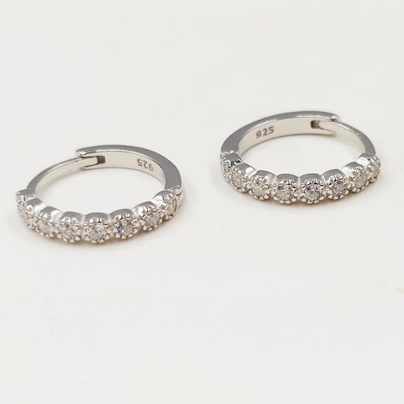 X1 Hoop Sterling Silver 18G 10mm Huggie Zirconia Crystal