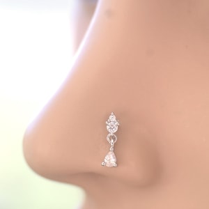Dangle Nose Stud: Zirconia Crystal, Stainless Steel (20G)