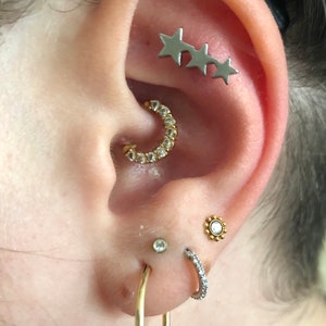 x1 16 Gauge Triple Star Silver 6mm Bar Cartilage Earring Piercing Jewellery