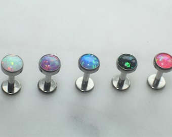 16 Gauge Opal Titanium Internal Thread Stud Bar Labret 6 8mm Bar 3 4mm Opal Size Cartilage Ear Tragus Lip Helix