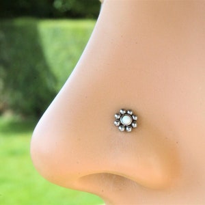 20G Opal Flower Nose Stud Nose Ring Jewellery Twist, bone, L, non tarnish