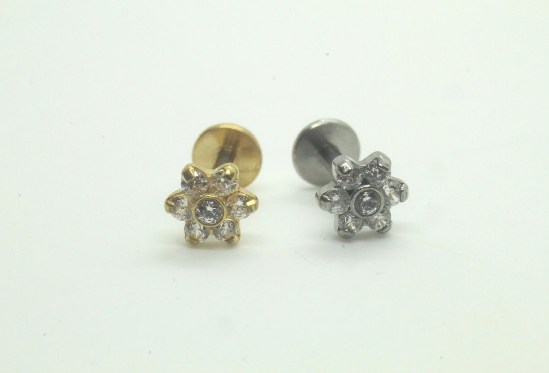 16G Titanium Internal Thread Bar Flower Labret Tragus Helix Cartilage ...