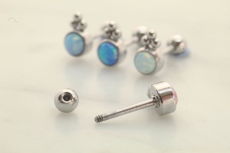 20G Stainless steel Opal Trinity Ball Barbell Tragus Cartilage Helix Ear Piercing 6mm
