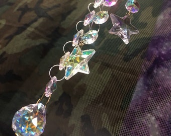 Razzle-Dazzle Solar Quartz and Garnet Fan or Light Pull set in Sterling Silver 2 Rainbow