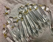 12 Murano NOS Italy VINTAGE 3 quot multifaceted spear speartip udrop crystal prisms 16mm 5 8 Octagon jewel bead chandelier sconce lamp 4 drops