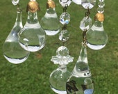 SParKLing True Bohemian Vintage CLEAR Glass Windchime w CZECH Large Fruits Drops Pears Globes Italian LARGE Prisms Art Deco Chandelier