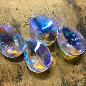YOU PiCK Quantity: Rare “BUBBLES” true vintage Rounded sides 2&quot; Iridescent Aurora borealis rainbow Teardrops AB  Prism Chandelier Lamp Craft