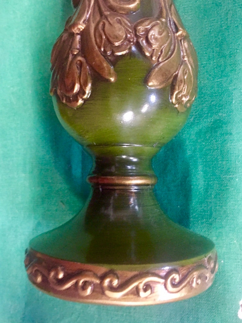 Fabulously Ornate 8 Olive Green and Goldtone Lamp Metal Riser CAPITOL MOULD /& CAST Ny Spacer Neck Stand part repair upcycled regency