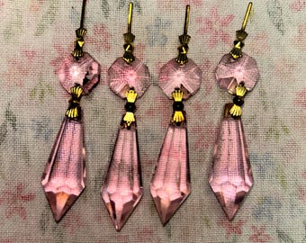 One (1) Pink Crystal Spearpoint Prism Chandelier Sconce Lamp Prisms (2.25" Drop)
