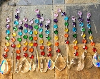 Suncatcher Set: Chakra Rainbow Crystal Vintage Prism, Organza Bag, Suction Cup, SILVERTONE, Colorful Charm Ornament auto mirror window wall