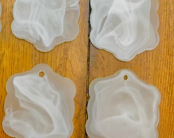 You Pick Quantity:  UNUSUAL vintage? Quartz? Marble? Frosted Swirled Glass? Rare 3&quot; x 2.5” Heavy FLOWER shape, pendant Medallion Chandelier