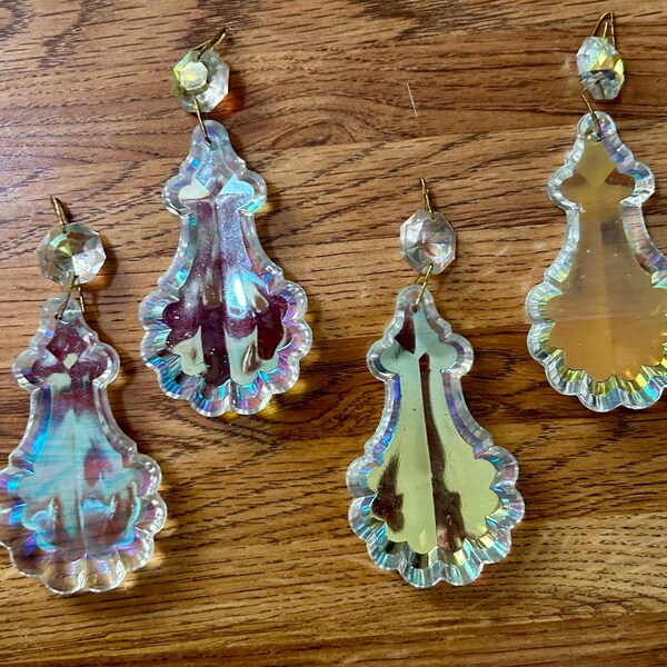 Vintage Aurora Borealis Crystal Chandelier Prism: 3.5" Lady Fiddle Pendalogue