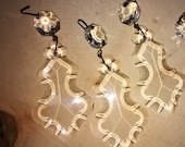 3 Vintage Art Deco Very RARE Baroque 2.5 quot French Cut Clear Beveled Pendalogue Pendant Crystal Prisms w 16mm jewel bead Chandelier suncatcher