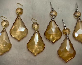 1 Gorgeous Fine Crystal CHAMPAGNE HONEY TEAK Transparent  2.5&quot; French Cut Pendalogues Pendant Prism w Jewel Bead Chandelier Lamp jewelry diy