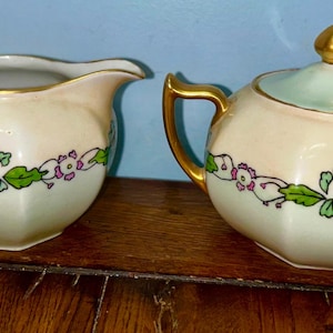 Early 1900s Hand Painted Antique Covered Sugar and Creamer Set, Z. S. & Co., Made in Bavaria, Germany Set, Gold trim, Mothers Day Gift her